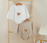 Little Bear - Waffle Knit Cotton Baby Oversized Romper.